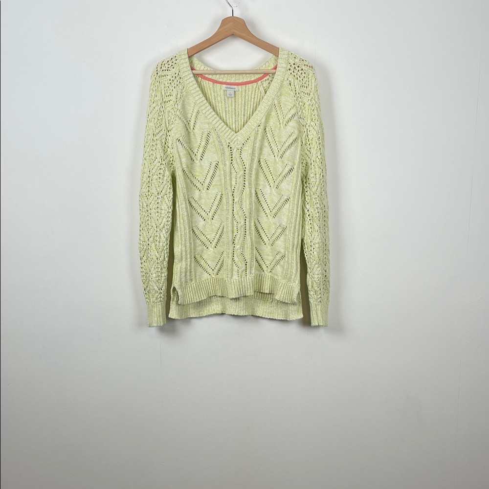 Sundance Cable Knit Women's L V-Neck Long Sleeve Women's L Sweater Lime Green